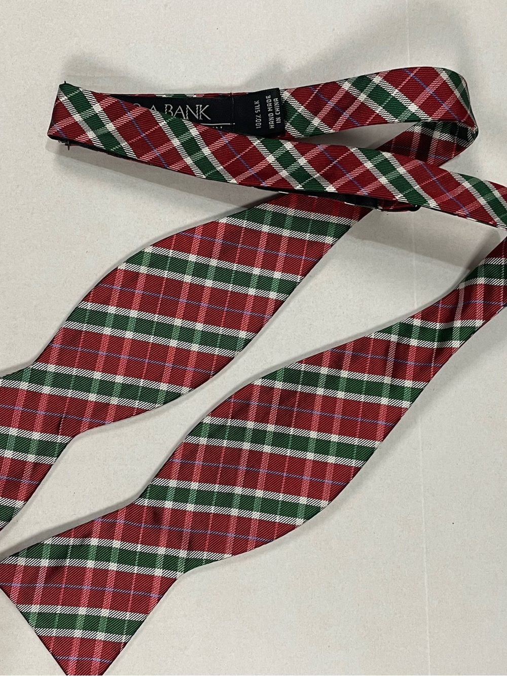 JOS. A. BANK |  Red and Green 100% Silk Plaid Self-Tie Bow Tie Holiday Christmas